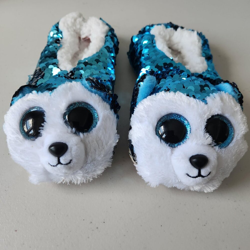 Ty Beanie Boos Slippers – Slush the Husky – Sequin Youth Size 11-13
